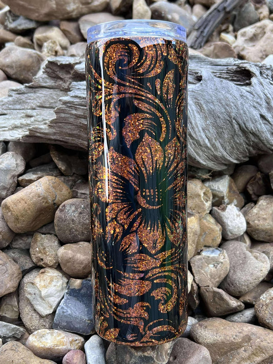 30 oz Tooled Leather on Glitter